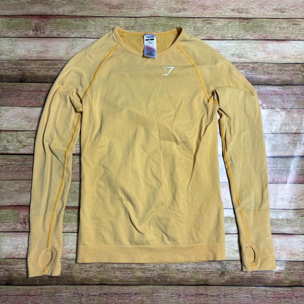 Gymshark Vital Seamless 2.0 Long Sleeve Top Yellow Apricot Marl M